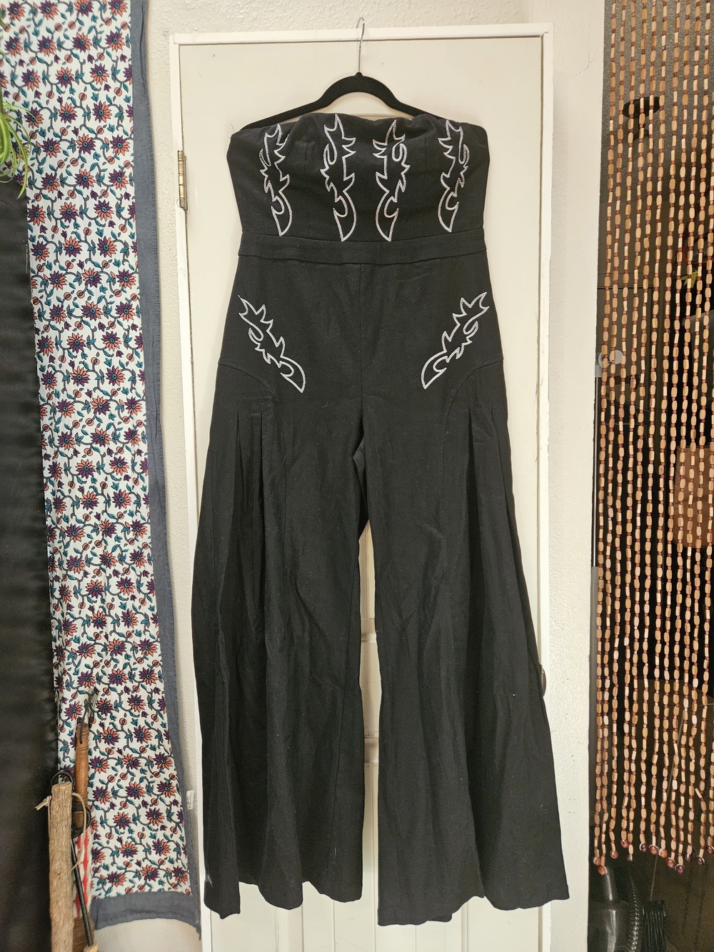 Jumpsuit with White Embroidered Detail Wide Leg Flare